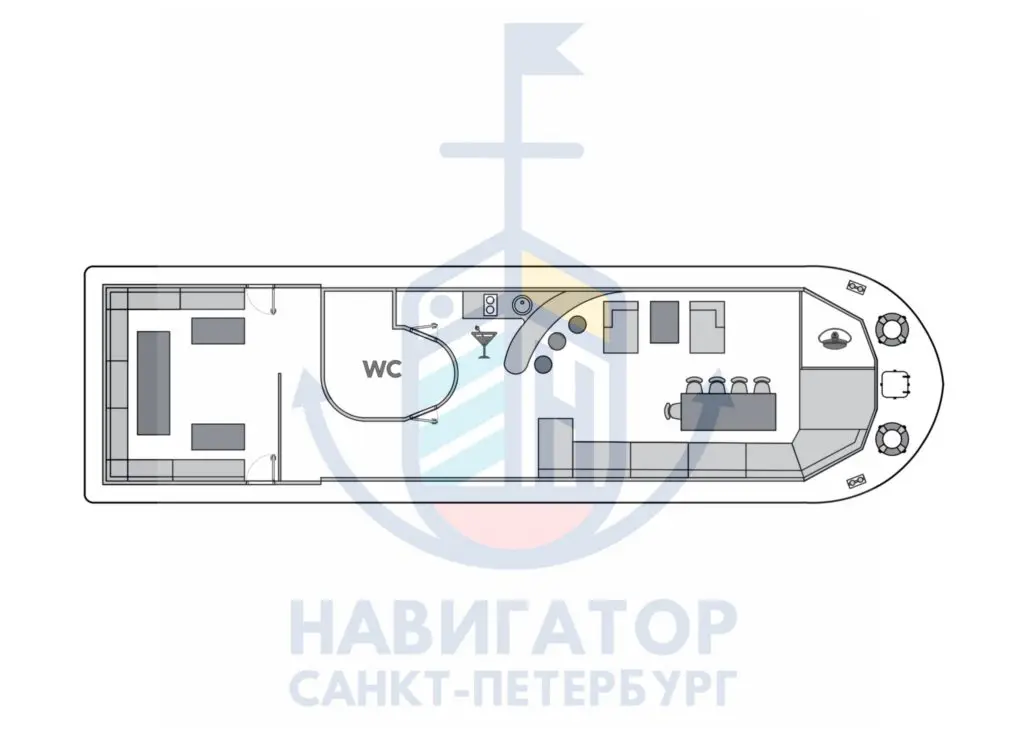 Теплоход Адмирал - расстановка столов, банкетная и фуршетная рассадка